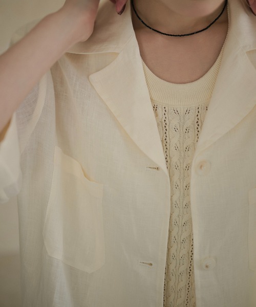 LAULEN（ローレン）の「linen tailored collar shirt jacket /リネンテーラードカラーシャツジャケット（テーラードジャケット・レディース・ベージュ/ブルー/アイボリー・FREE）」の11枚目の写真