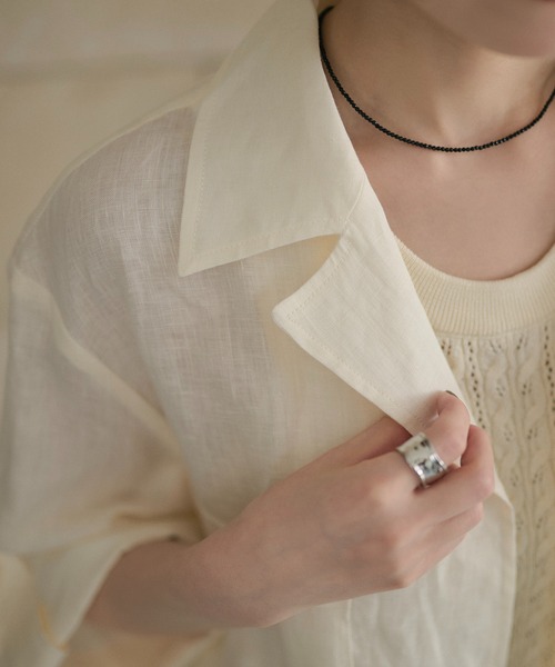 LAULEN（ローレン）の「linen tailored collar shirt jacket /リネンテーラードカラーシャツジャケット（テーラードジャケット・レディース・ベージュ/ブルー/アイボリー・FREE）」の10枚目の写真
