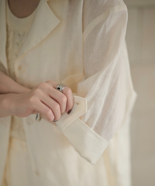 LAULEN（ローレン）の「linen tailored collar shirt jacket /リネンテーラードカラーシャツジャケット（テーラードジャケット・レディース・ベージュ/ブルー/アイボリー・FREE）」の9枚目の写真