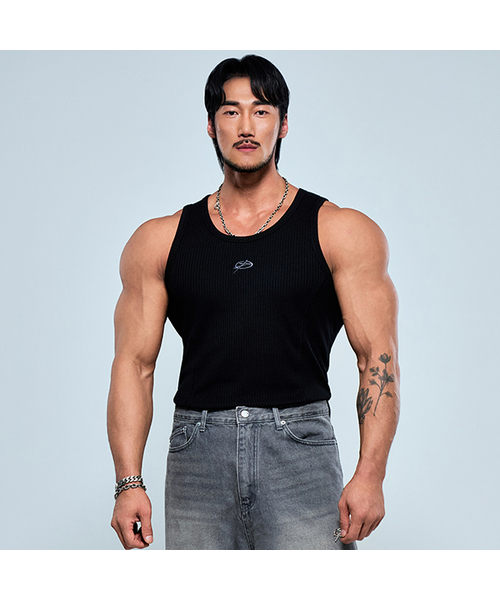 PHYSICAL GARMENTS（フィジカルガーメンツ）の「P2572 シンボルリブスリムノースリーブ [3COLOR]（Tシャツ/カットソー・メンズ・ホワイト/ブラック/ネイビー・MEDIUM/LARGE/X-LARGE/XX-LARGE）」の2枚目の写真