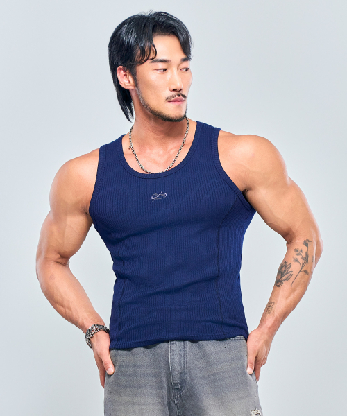 PHYSICAL GARMENTS（フィジカルガーメンツ）の「P2572 シンボルリブスリムノースリーブ [3COLOR]（Tシャツ/カットソー・メンズ・ホワイト/ブラック/ネイビー・MEDIUM/LARGE/X-LARGE/XX-LARGE）」の7枚目の写真