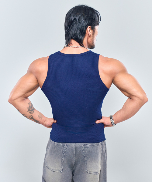 PHYSICAL GARMENTS（フィジカルガーメンツ）の「P2572 シンボルリブスリムノースリーブ [3COLOR]（Tシャツ/カットソー・メンズ・ホワイト/ブラック/ネイビー・MEDIUM/LARGE/X-LARGE/XX-LARGE）」の8枚目の写真