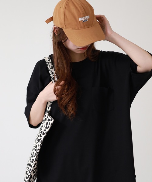 atONE（アットワン）の「ミニポケット付きオーバーサイズ無地Tシャツ 半袖（Tシャツ/カットソー・レディース・杢グレー/オフホワイト/ブラック・M）」の3枚目の写真