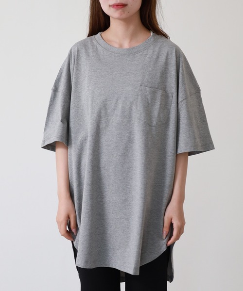 atONE（アットワン）の「ミニポケット付きオーバーサイズ無地Tシャツ 半袖（Tシャツ/カットソー・レディース・杢グレー/オフホワイト/ブラック・M）」の10枚目の写真