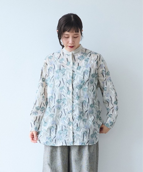 yuni（ユニ　）の「Cotton Nylon sheer blooming embroidery shirt（シャツ/ブラウス・レディース・ベージュ/チャコールグレー・FREE）」の13枚目の写真