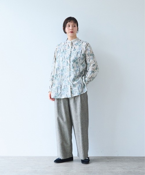 yuni（ユニ　）の「Cotton Nylon sheer blooming embroidery shirt（シャツ/ブラウス・レディース・ベージュ/チャコールグレー・FREE）」の9枚目の写真