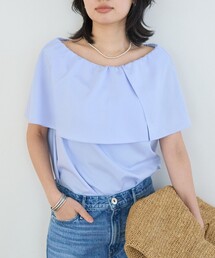 Rouge vif（ルージュヴィフ）の「オーバーカラーノースリブラウス/ケープカラー/夏服/オフィスカジュアル/半袖（シャツ/ブラウス）」