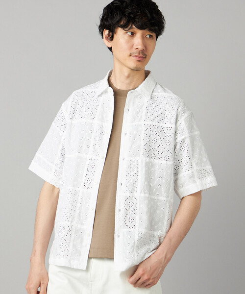 COMME CA MEN（コムサメン）の「パッチワークレース 半袖シャツ（シャツ/ブラウス・メンズ・ブラック/ホワイト・M/S/L）」の2枚目の写真