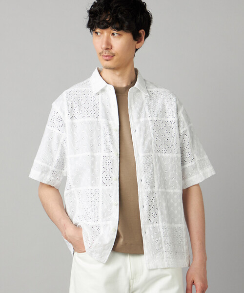COMME CA MEN（コムサメン）の「パッチワークレース 半袖シャツ（シャツ/ブラウス・メンズ・ブラック/ホワイト・M/S/L）」の5枚目の写真