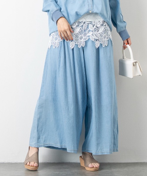 aunt lily(アントリリー)の「シアーデニムワイドパンツ / デニムパンツ ワイドパンツ シアーデニム イージーパンツ ウエストタック 薄手デニム 綿100% 大人カジュアル きれいめ(デニムパンツ・レディース・ライトブルー/ネイビー・S/L/M/LL)」の1枚目の写真