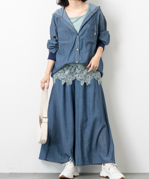aunt lily(アントリリー)の「シアーデニムワイドパンツ / デニムパンツ ワイドパンツ シアーデニム イージーパンツ ウエストタック 薄手デニム 綿100% 大人カジュアル きれいめ(デニムパンツ・レディース・ライトブルー/ネイビー・S/L/M/LL)」の18枚目の写真