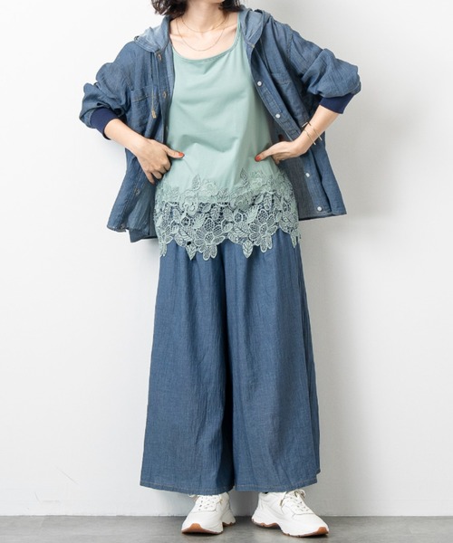 aunt lily(アントリリー)の「シアーデニムワイドパンツ / デニムパンツ ワイドパンツ シアーデニム イージーパンツ ウエストタック 薄手デニム 綿100% 大人カジュアル きれいめ(デニムパンツ・レディース・ライトブルー/ネイビー・S/L/M/LL)」の20枚目の写真