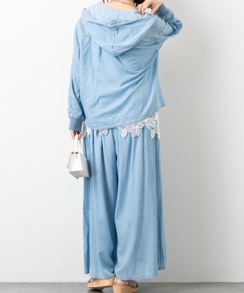aunt lily(アントリリー)の「シアーデニムワイドパンツ / デニムパンツ ワイドパンツ シアーデニム イージーパンツ ウエストタック 薄手デニム 綿100% 大人カジュアル きれいめ(デニムパンツ・レディース・ライトブルー/ネイビー・S/L/M/LL)」の15枚目の写真