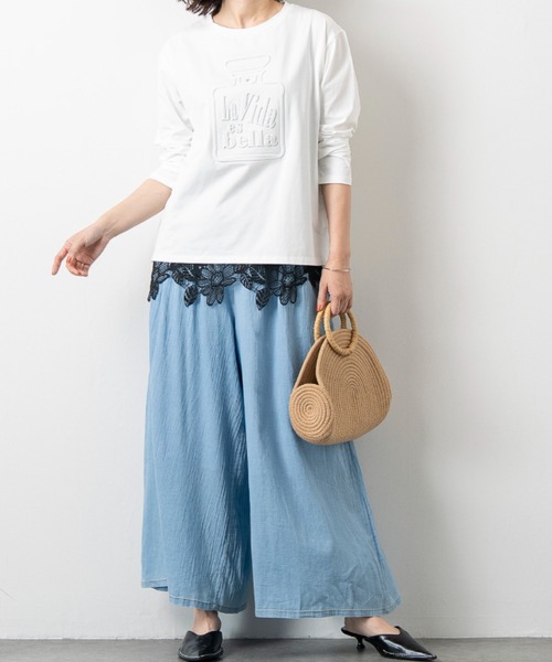 aunt lily(アントリリー)の「シアーデニムワイドパンツ / デニムパンツ ワイドパンツ シアーデニム イージーパンツ ウエストタック 薄手デニム 綿100% 大人カジュアル きれいめ(デニムパンツ・レディース・ライトブルー/ネイビー・S/L/M/LL)」の17枚目の写真