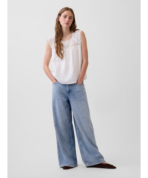 GAP（ギャップ）の「リネンブレンド クロシェ スクエアネックトップス（シャツ/ブラウス・レディース・ブラック/オフホワイト・S/L/M/XS/XXS）」の5枚目の写真