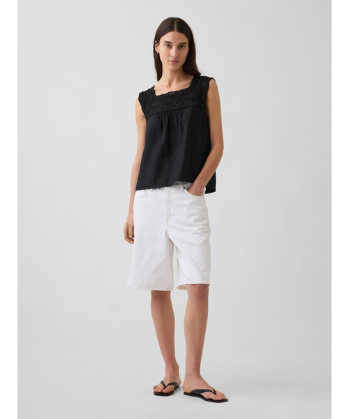 GAP（ギャップ）の「リネンブレンド クロシェ スクエアネックトップス（シャツ/ブラウス・レディース・ブラック/オフホワイト・S/L/M/XS/XXS）」の6枚目の写真