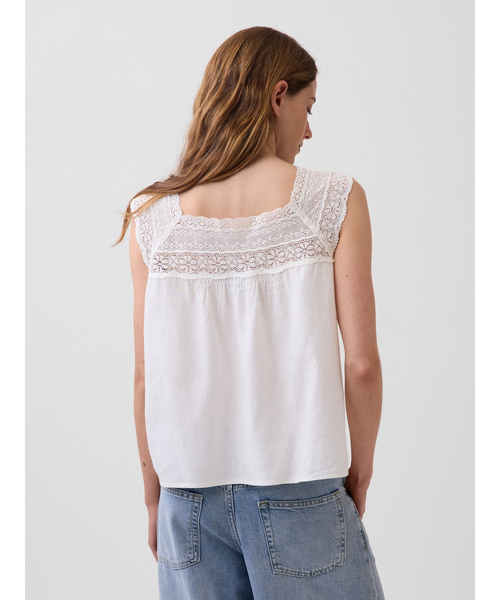 GAP（ギャップ）の「リネンブレンド クロシェ スクエアネックトップス（シャツ/ブラウス・レディース・ブラック/オフホワイト・S/L/M/XS/XXS）」の7枚目の写真