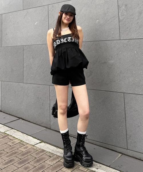 SPIRALGIRL（スパイラルガール）の「【HEISEI CORE/平成コア】ベアキャミ×バルーンショートパンツニットセット（セットアップ・レディース・ブラック/ベージュ・FREE）」の19枚目の写真