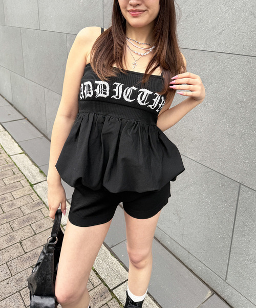 SPIRALGIRL（スパイラルガール）の「【HEISEI CORE/平成コア】ベアキャミ×バルーンショートパンツニットセット（セットアップ・レディース・ブラック/ベージュ・FREE）」の20枚目の写真