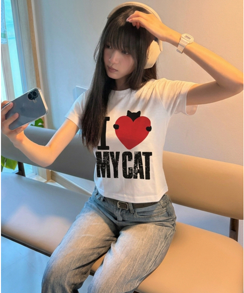 REBRENNER(リブレンナー)の「DTF ラブマイキャット クールコットン ウィメンズ クロップ 半袖Tシャツ ホワイト(Tシャツ/カットソー・レディース・ホワイト・SMALL/MEDIUM/LARGE)」の1枚目の写真