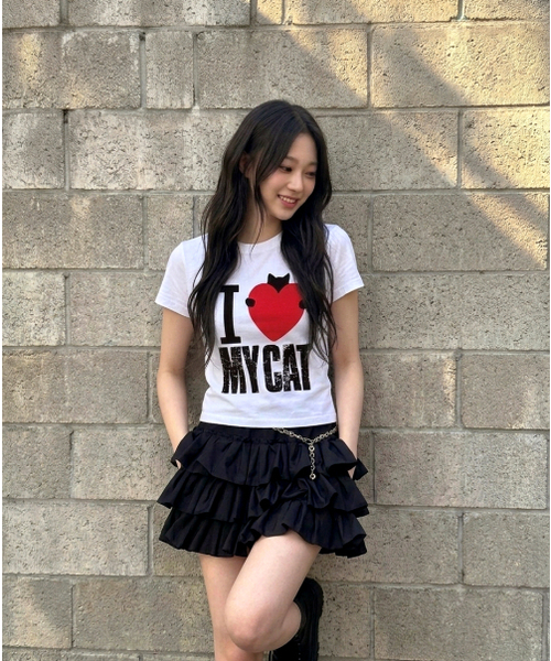 REBRENNER(リブレンナー)の「DTF ラブマイキャット クールコットン ウィメンズ クロップ 半袖Tシャツ ホワイト(Tシャツ/カットソー・レディース・ホワイト・SMALL/MEDIUM/LARGE)」の7枚目の写真