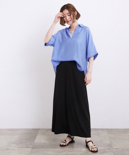 grove（グローブ）の「【持続冷感/SET UP可】ひんやりポンチシリーズ／リラクシーAラインスカート（スカート・レディース・ブラック/ブラウン系その他・02/03/01/04/05）」の5枚目の写真