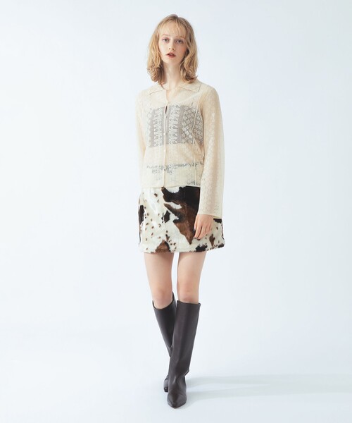 Ray BEAMS(レイビームス)の「柄編み ニット シャツ(ニット/セーター・レディース・ブラック/ナチュラル・ONE SIZE)」の3枚目の写真