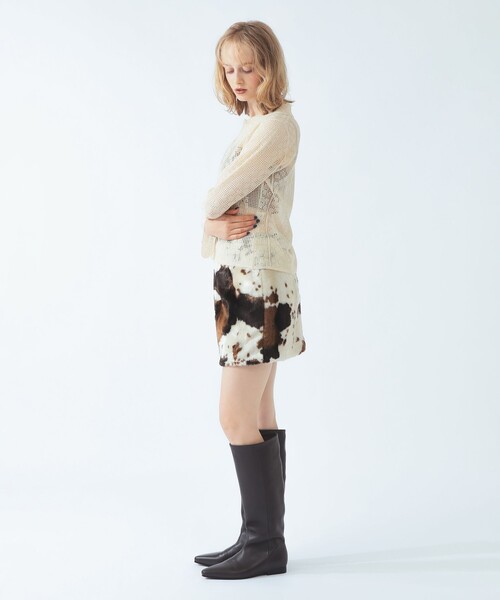 Ray BEAMS(レイビームス)の「柄編み ニット シャツ(ニット/セーター・レディース・ブラック/ナチュラル・ONE SIZE)」の4枚目の写真