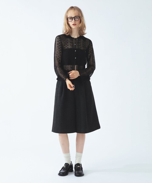 Ray BEAMS(レイビームス)の「柄編み ニット シャツ(ニット/セーター・レディース・ブラック/ナチュラル・ONE SIZE)」の7枚目の写真