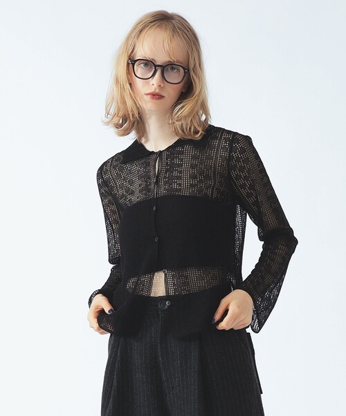 Ray BEAMS(レイビームス)の「柄編み ニット シャツ(ニット/セーター・レディース・ブラック/ナチュラル・ONE SIZE)」の10枚目の写真