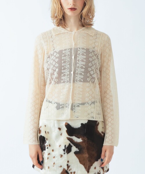 Ray BEAMS(レイビームス)の「柄編み ニット シャツ(ニット/セーター・レディース・ブラック/ナチュラル・ONE SIZE)」の11枚目の写真