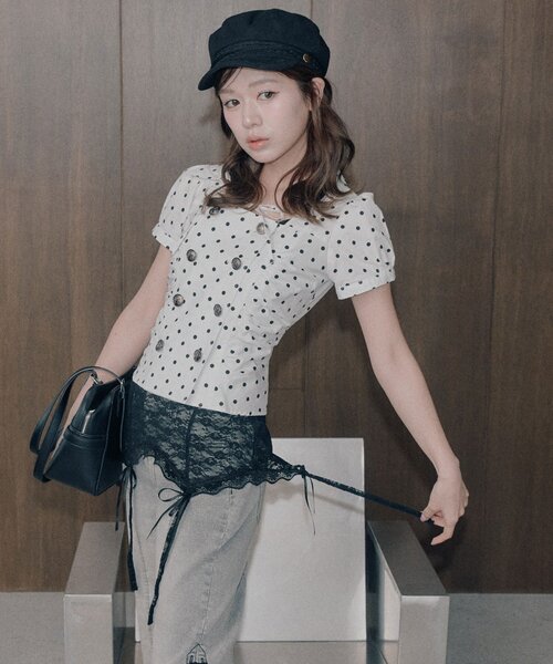 OLIVE des OLIVE(オリーブデオリーブ)の「ダブルボタンパフ袖ブラウス(シャツ/ブラウス・レディース・ドット/ブラック/ブラウン・FREE)」の16枚目の写真