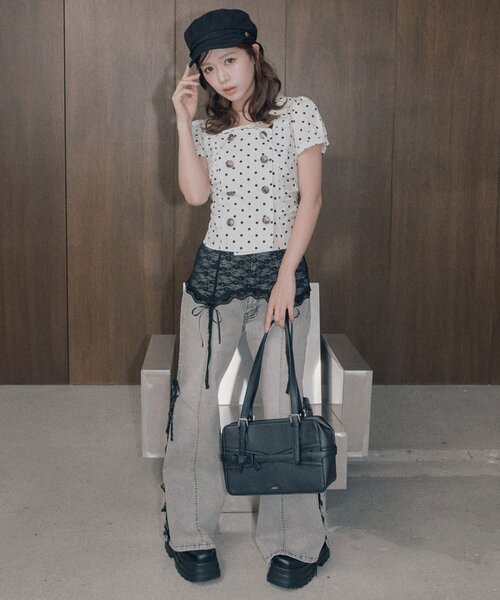 OLIVE des OLIVE(オリーブデオリーブ)の「ダブルボタンパフ袖ブラウス(シャツ/ブラウス・レディース・ドット/ブラック/ブラウン・FREE)」の7枚目の写真