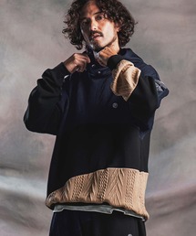ANGENEHM | mpa4194-Cardboard Knit Jacquard-Blocked Hoodie プルオーバーパーカー(AG07-019acg)(パーカー)