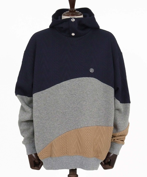 ANGENEHM（アンゲネーム）の「mpa4194-Cardboard Knit Jacquard-Blocked Hoodie プルオーバーパーカー(AG07-019acg)（パーカー・メンズ・ブラック/ミックスグレー・S/M/L）」の17枚目の写真
