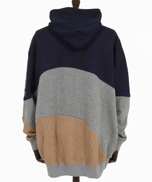 ANGENEHM（アンゲネーム）の「mpa4194-Cardboard Knit Jacquard-Blocked Hoodie プルオーバーパーカー(AG07-019acg)（パーカー・メンズ・ブラック/ミックスグレー・S/M/L）」の6枚目の写真