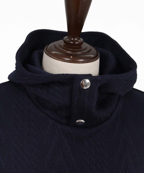 ANGENEHM（アンゲネーム）の「mpa4194-Cardboard Knit Jacquard-Blocked Hoodie プルオーバーパーカー(AG07-019acg)（パーカー・メンズ・ブラック/ミックスグレー・S/M/L）」の7枚目の写真