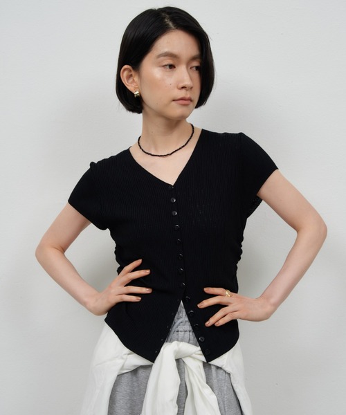 Shelly island(シェリーアイランド)の「ウェーブリブボタンT(Tシャツ/カットソー・レディース・グリーン/ブラウン/ブラック/ホワイト・FREE)」の16枚目の写真