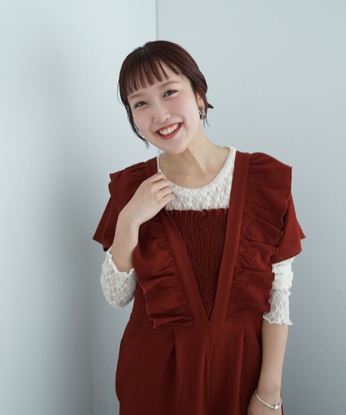 GLOBAL WORK(グローバルワーク)の「フリルオールインワン/1046306(つなぎ/オールインワン・レディース・ワインレッド/ブラック・LARGE/MEDIUM)」の8枚目の写真