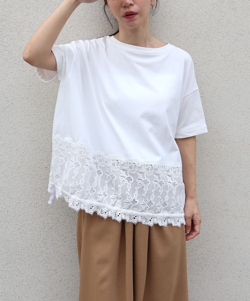 etre relie(エトレリー)の「裾レースドロストカットソー(Tシャツ/カットソー・レディース・チャコールグレー/オフホワイト/ブラック・MEDIUM)」の1枚目の写真