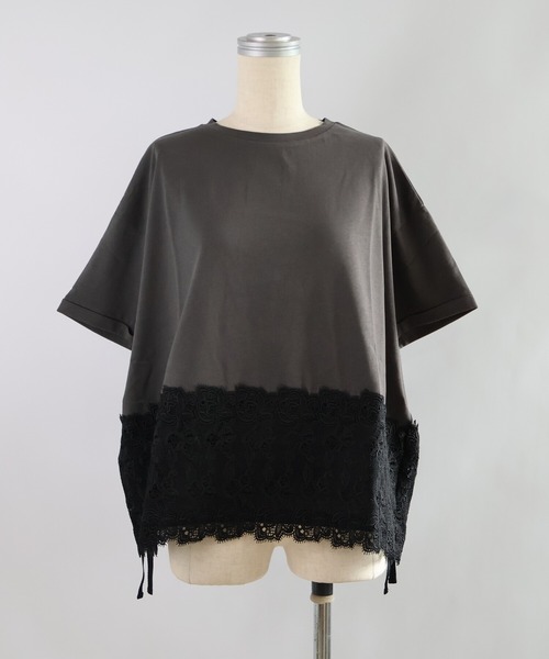 etre relie(エトレリー)の「裾レースドロストカットソー(Tシャツ/カットソー・レディース・チャコールグレー/オフホワイト/ブラック・MEDIUM)」の3枚目の写真