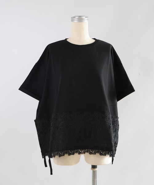 etre relie(エトレリー)の「裾レースドロストカットソー(Tシャツ/カットソー・レディース・チャコールグレー/オフホワイト/ブラック・MEDIUM)」の2枚目の写真