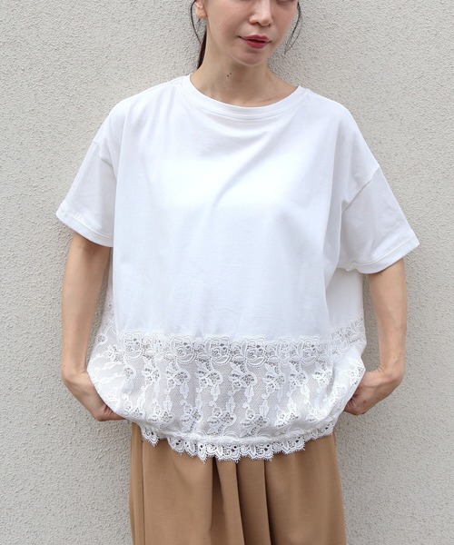 etre relie(エトレリー)の「裾レースドロストカットソー(Tシャツ/カットソー・レディース・チャコールグレー/オフホワイト/ブラック・MEDIUM)」の4枚目の写真