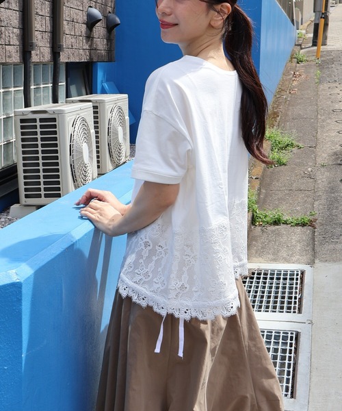 etre relie(エトレリー)の「裾レースドロストカットソー(Tシャツ/カットソー・レディース・チャコールグレー/オフホワイト/ブラック・MEDIUM)」の6枚目の写真