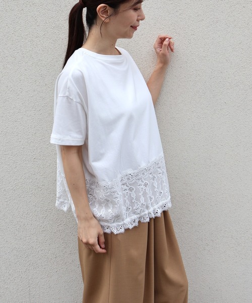 etre relie(エトレリー)の「裾レースドロストカットソー(Tシャツ/カットソー・レディース・チャコールグレー/オフホワイト/ブラック・MEDIUM)」の5枚目の写真