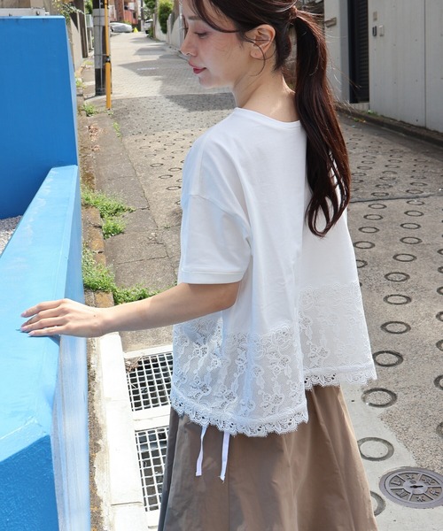 etre relie(エトレリー)の「裾レースドロストカットソー(Tシャツ/カットソー・レディース・チャコールグレー/オフホワイト/ブラック・MEDIUM)」の7枚目の写真