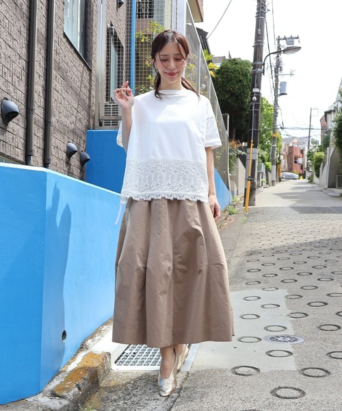 etre relie(エトレリー)の「裾レースドロストカットソー(Tシャツ/カットソー・レディース・チャコールグレー/オフホワイト/ブラック・MEDIUM)」の8枚目の写真
