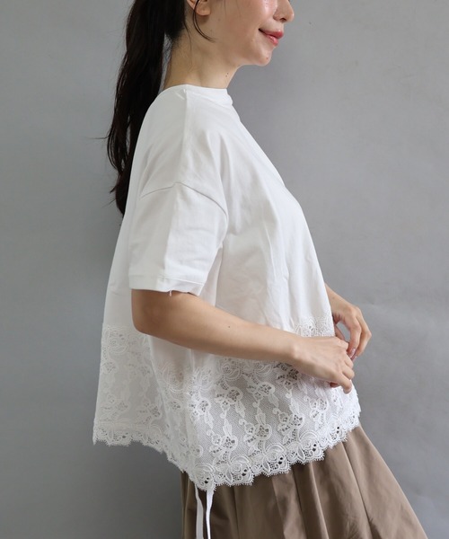 etre relie(エトレリー)の「裾レースドロストカットソー(Tシャツ/カットソー・レディース・チャコールグレー/オフホワイト/ブラック・MEDIUM)」の13枚目の写真