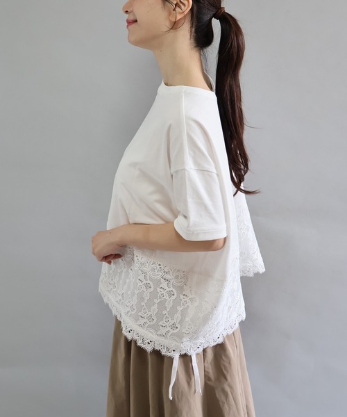 etre relie(エトレリー)の「裾レースドロストカットソー(Tシャツ/カットソー・レディース・チャコールグレー/オフホワイト/ブラック・MEDIUM)」の14枚目の写真