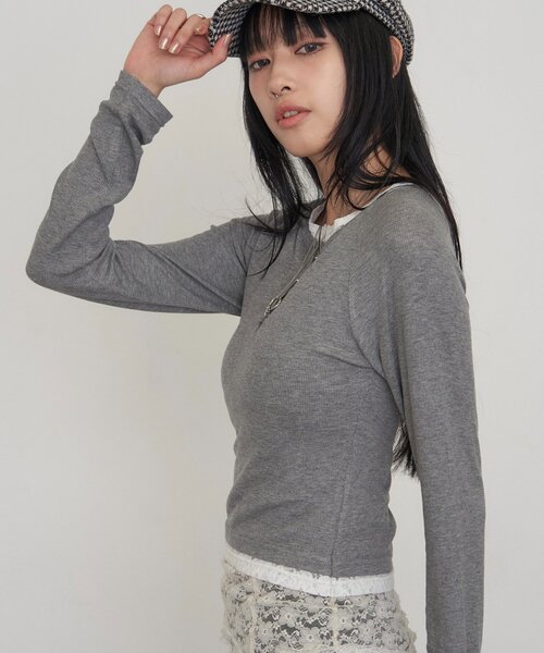 WHO'S WHO gallery（フーズフーギャラリー）の「【WEB限定】レイヤードリングドットLSトップス（Tシャツ/カットソー・レディース・グレー/ブラック/チャコールグレー・FREE）」の8枚目の写真